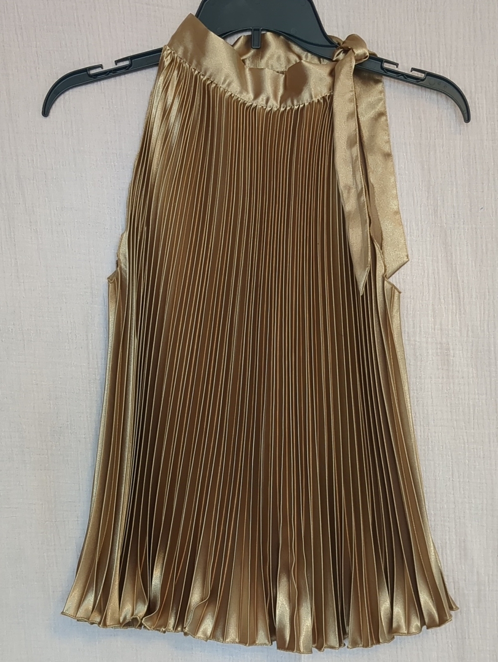 Calvin Klein Metallic Gold Pleated Halter Camisole with Tie